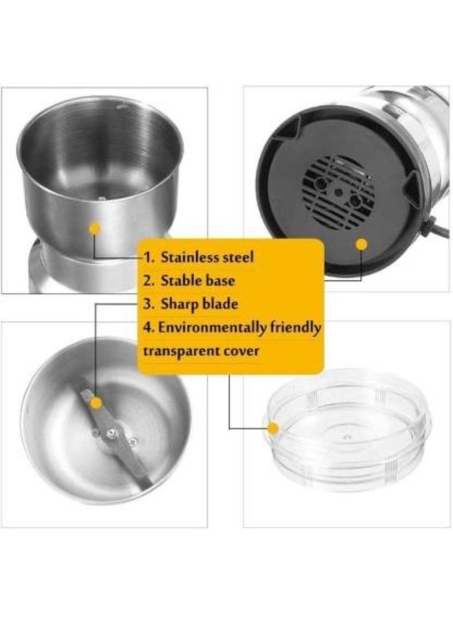 مطحنة كهربائية للقهوة والتوابل مصنوعة من الفولاذ المقاوم للصدأ - محرك قوي، شفرات حادة، مطحنة متعددة الأغراض لحبوب البن والتوابل والمكسرات - Image 3